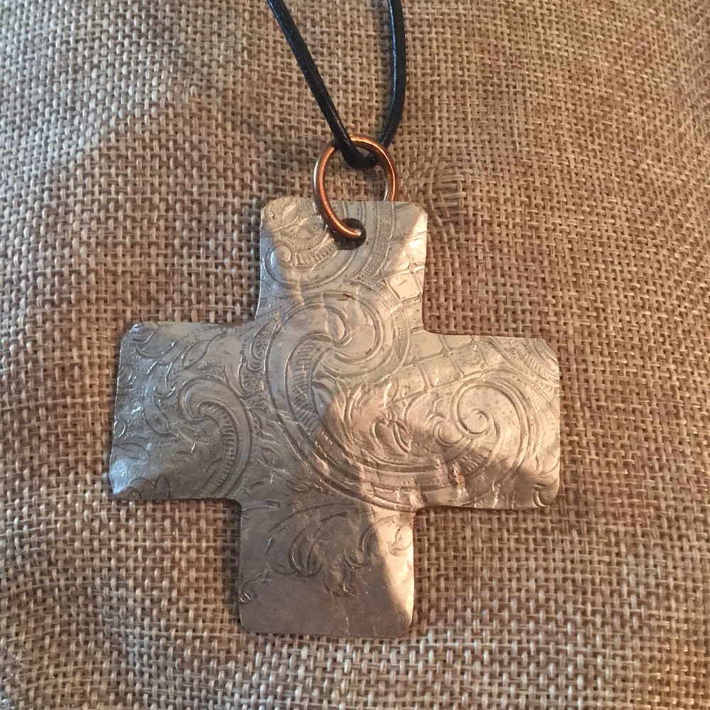 Large Tony Davis Silver Copper Textured Cross - Picture 3 of 7